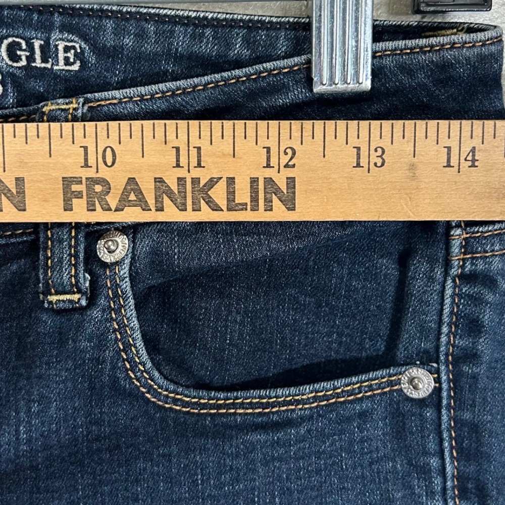 American Eagle Skinny Super Stretch Dark Wash Blue Jeans Women's 4 Long Low Rise - Picture 3 of 9